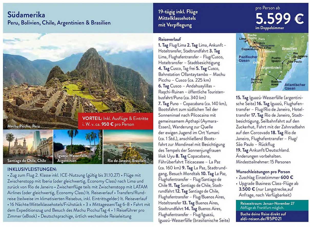 Südamerika Peru, Bolivien, Chile, Argentinien & Brasilien