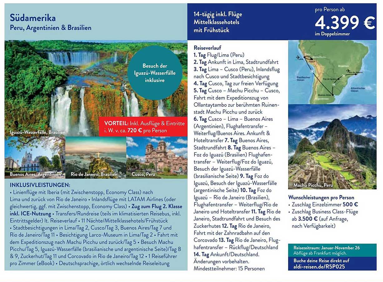 14-tägige Südamerika-Reise: Peru, Argentinien & Brasilien