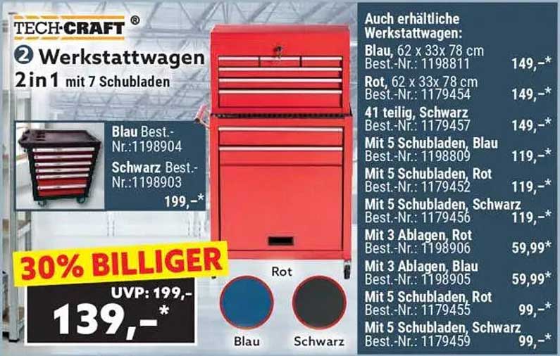 2 Werkstattwagen 2in1 mit 7 Schubladen - 30% Billiger!
