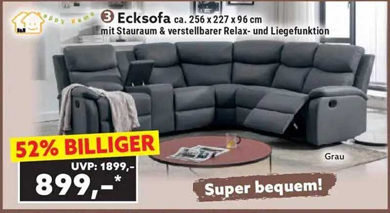 3 Ecksofa ca. 256 x 227 x 96 cm mit Stauraum & verstellbarer Relax- und Liegefunktion