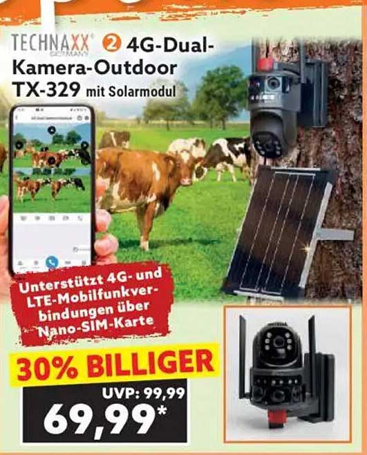 4G-Dual-Kamera-Outdoor TX-329 mit Solarmodul