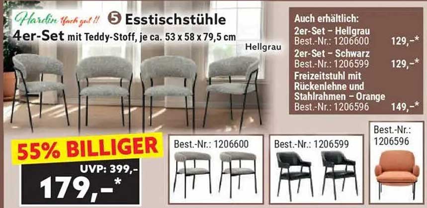 5 Esstischstühle 4er-Set mit Teddy-Stoff