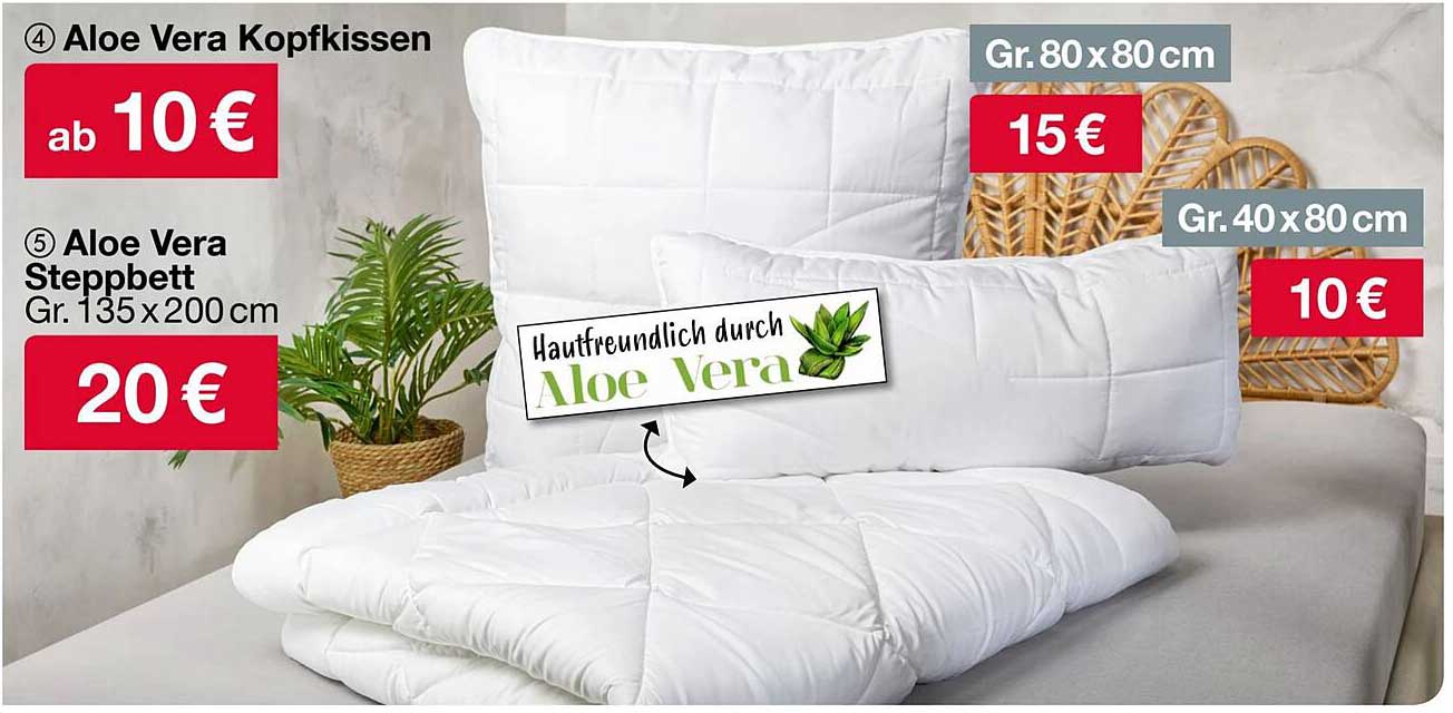Aloe Vera Kopfkissen und Steppbett