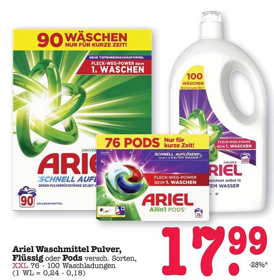 Ariel Waschmittel Pulver, Flüssig oder Pods - Nur für kurze Zeit