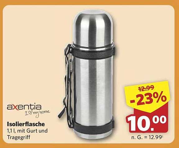 axentia Isolierflasche 1,1 l mit Gurt und Tragegriff