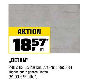 Betonplatte "BETON" 280 x 63,5 x 2,8 cm