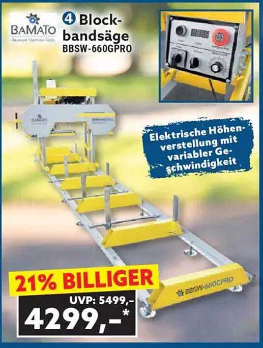 Blockbandsäge BBSW-660GPRO – Elektrische Höhenverstellung mit variabler Geschwindigkeit