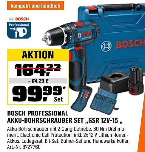 BOSCH PROFESSIONAL AKKU-BOHRSCHRAUBER SET „GSR 12V-15“