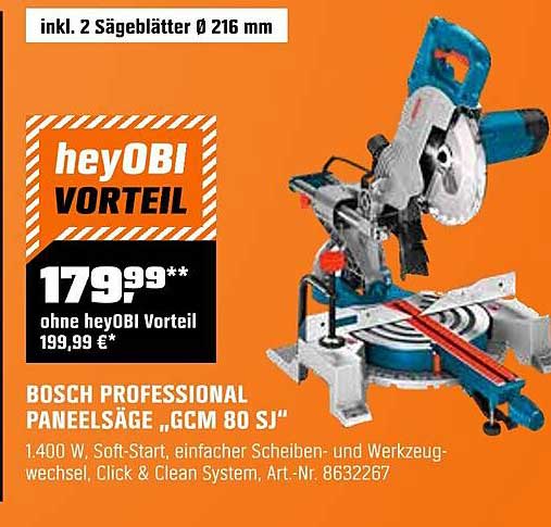 BOSCH PROFESSIONAL PANEELE SÄGE „GCM 80 SJ“ inkl. 2 Sägeblätter Ø 216 mm