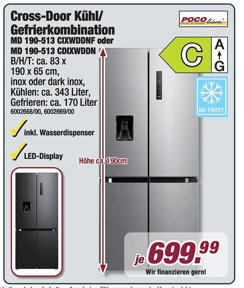 Cross-Door Kühl/Gefrierkombination MD 190-513 CIXWDDF oder MD 190-513 CDIXWDNN