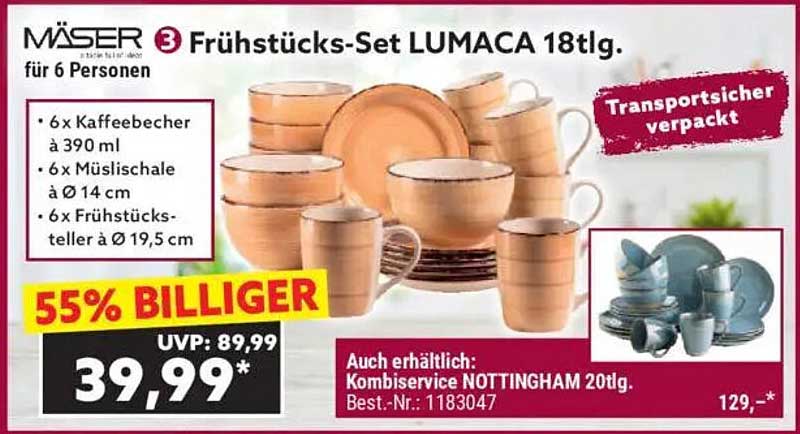 Frühstücks-Set LUMACA 18tlg. für 6 Personen