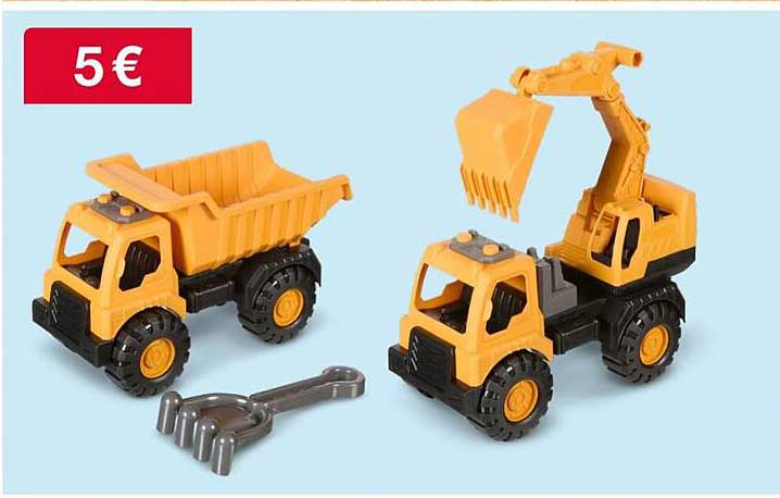 Gelbes Spielzeug-Lkw-Set mit Bagger und Kipplaster