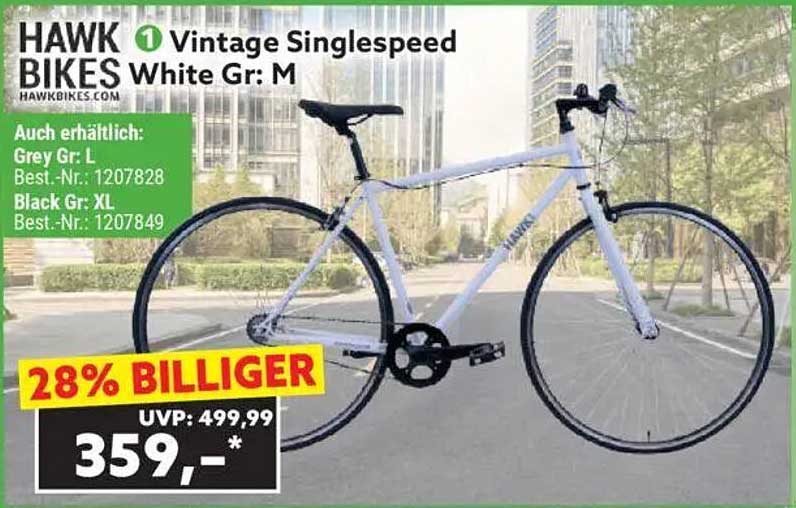 Hawk Bikes Vintage Singlespeed Fahrrad in Weiß, Größe M