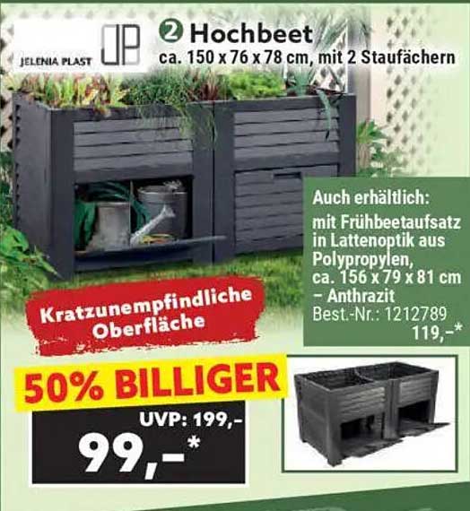 Hochbeet ca. 150 x 76 x 78 cm, mit 2 Staufächern