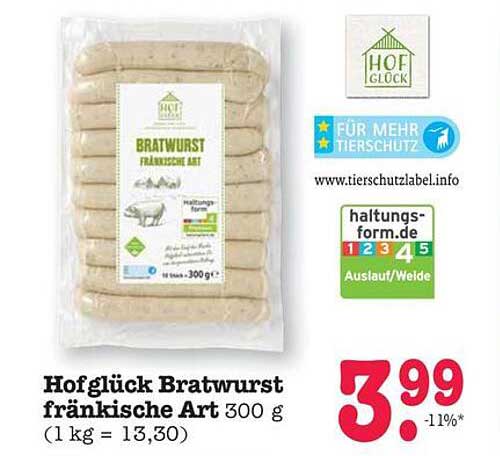 Hofglück Bratwurst fränkische Art 300 g