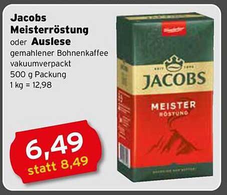 Jacobs Meisterröstung oder Auslese gemahlener Bohnenkaffee 500 g Packung