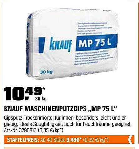 KNauf Maschinenputzgips „MP 75 L“ 30 kg