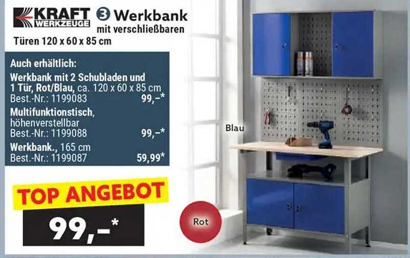 KRAFT Werkbank mit verschließbaren Türen 120 x 60 x 85 cm