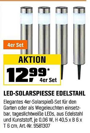 LED-Solarspieße Edelstahl 4er Set