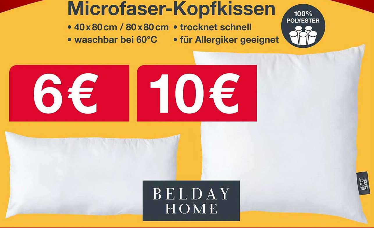 Microfaser-Kopfkissen 40x80 cm und 80x80 cm
