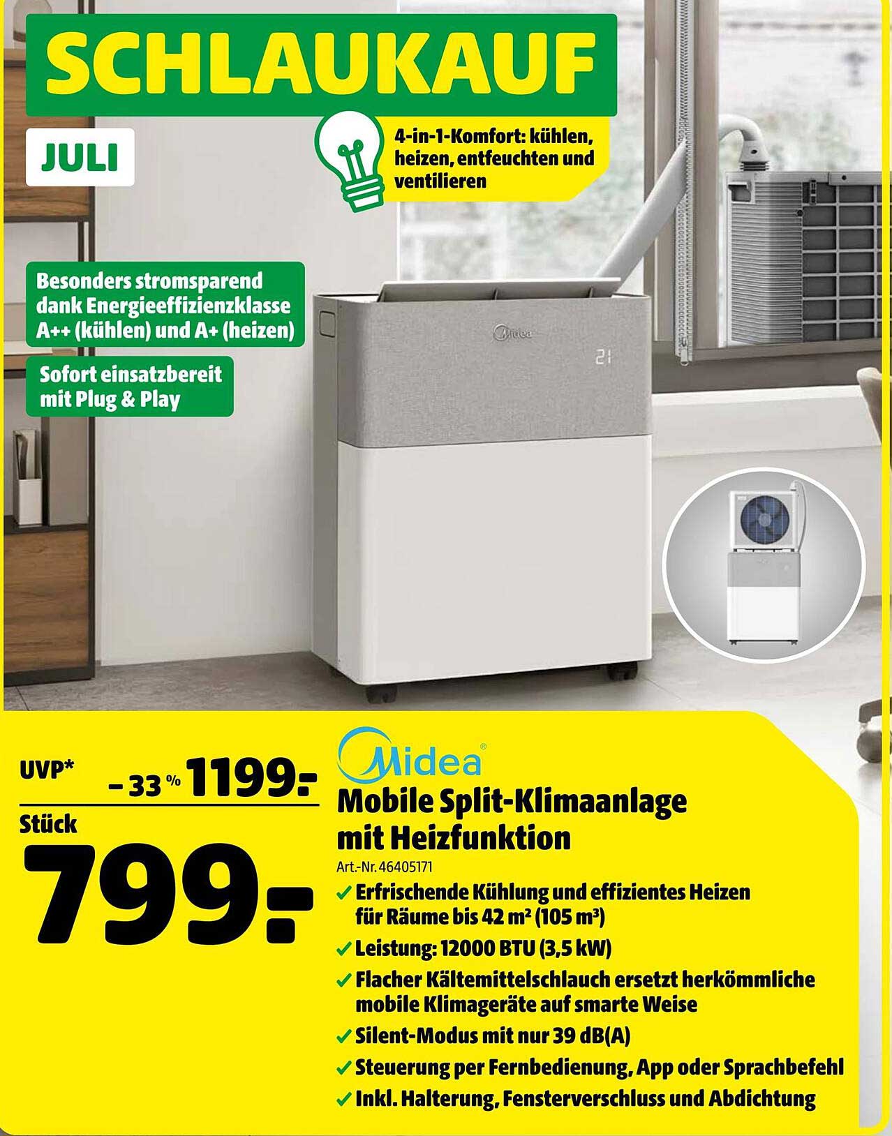 Mobile Split-Klimaanlage mit Heizfunktion von Midea