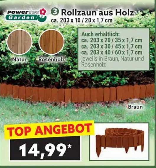 Rollzaun aus Holz – ca. 203 x 10 / 20 x 1,7 cm