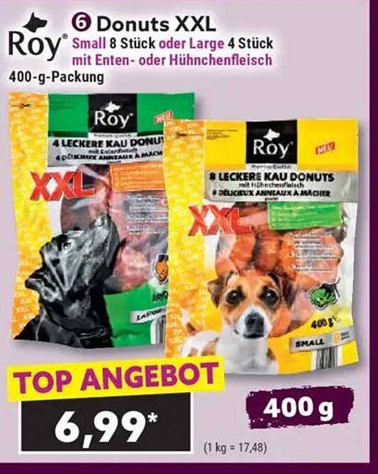 Roy Donuts XXL - 400 g Packung mit leckerem Enten- oder Hühnchenfleisch