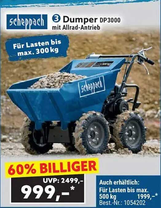 Scheppach 3 Dumper DP3000 mit Allrad-Antrieb - unübertroffen stark!