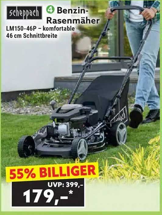 scheppach Benzin-Rasenmäher LM150-46P – komfortable 46 cm Schnittbreite