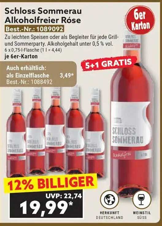 Schloss Sommerau Alkoholfreier Rosé 6er-Karton