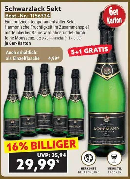 Schwarzlack Sekt 6er Karton