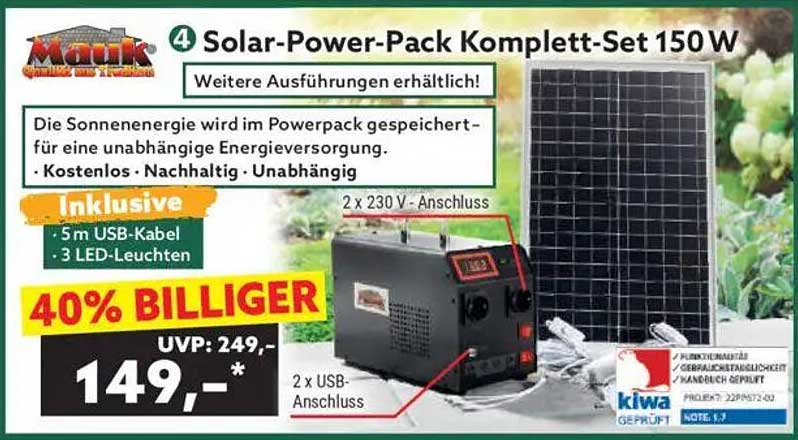 Solar-Power-Pack Komplett-Set 150 W