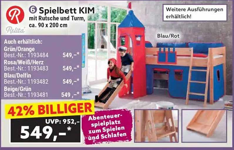 Spielbett KIM mit Rutsche und Turm, ca. 90 x 200 cm