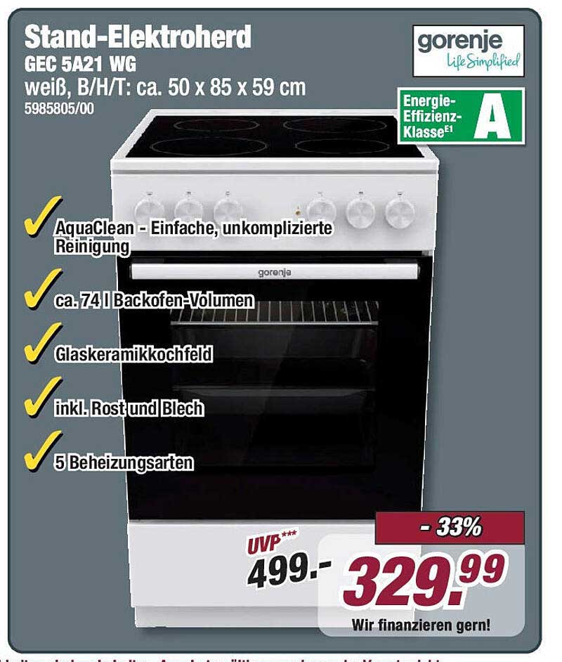 Stand-Elektroherd GEC 5A21 WG von Gorenje