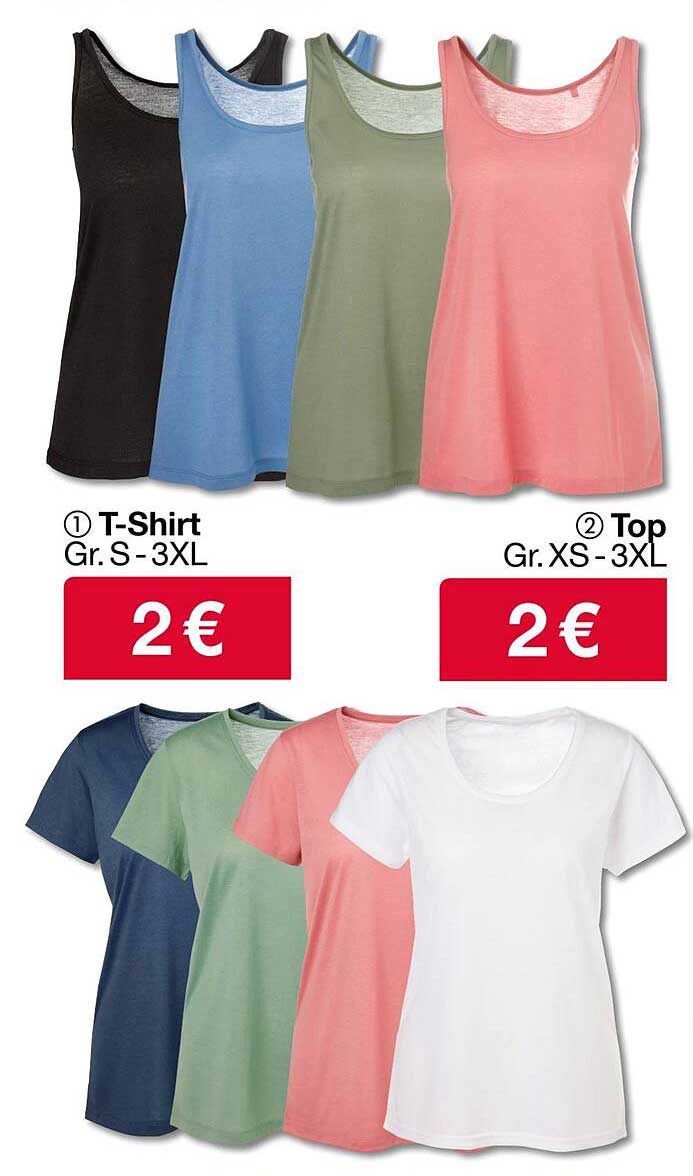 T-Shirt und Top in verschiedenen Farben für nur 2 €