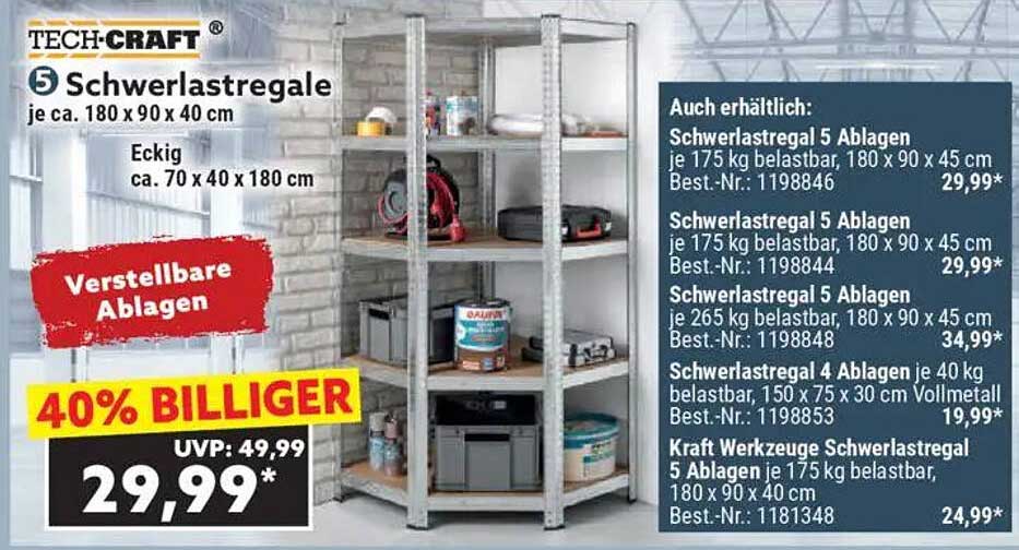 TECH-CRAFT Schwerlastregale - 5 Stück für vielseitige Nutzung