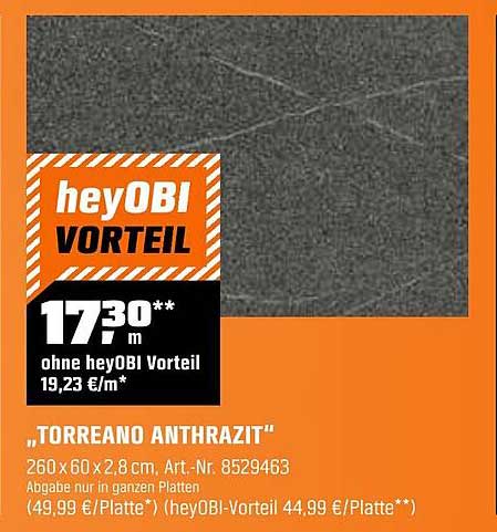 Torreano Anthrazit Fliesen in 260 x 60 x 2,8 cm