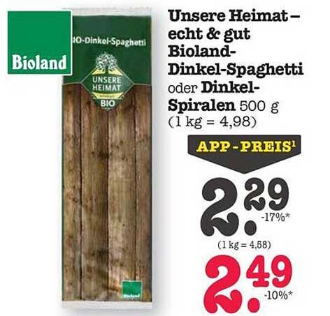 Unsere Heimat - echt & gut Bioland-Dinkel-Spaghetti oder Dinkel-Spiralen 500 g