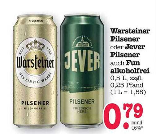 Warsteiner Pilsener oder Jever Pilsener 0,5 L