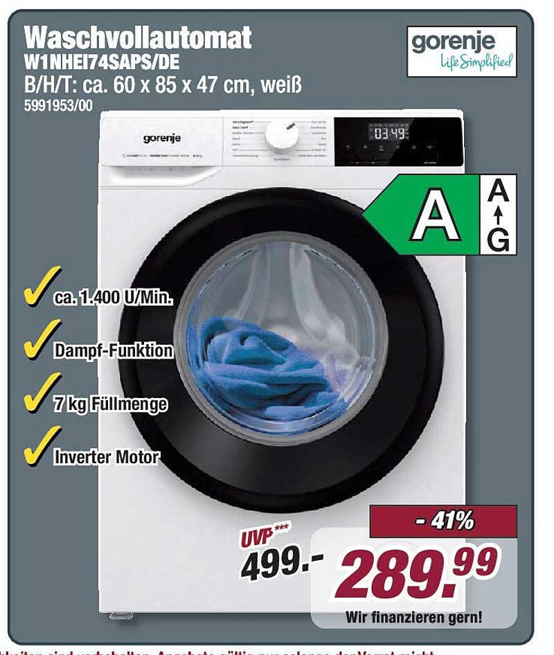 Waschvollautomat W1NHEI74SAPS/DE von Gorenje - Jetzt im Angebot!