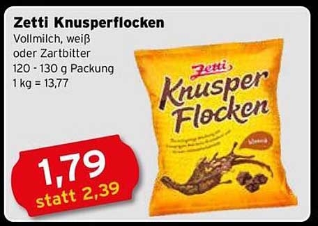 Zetti Knusperflocken Vollmilch, weiß oder Zartbitter - 120-130 g