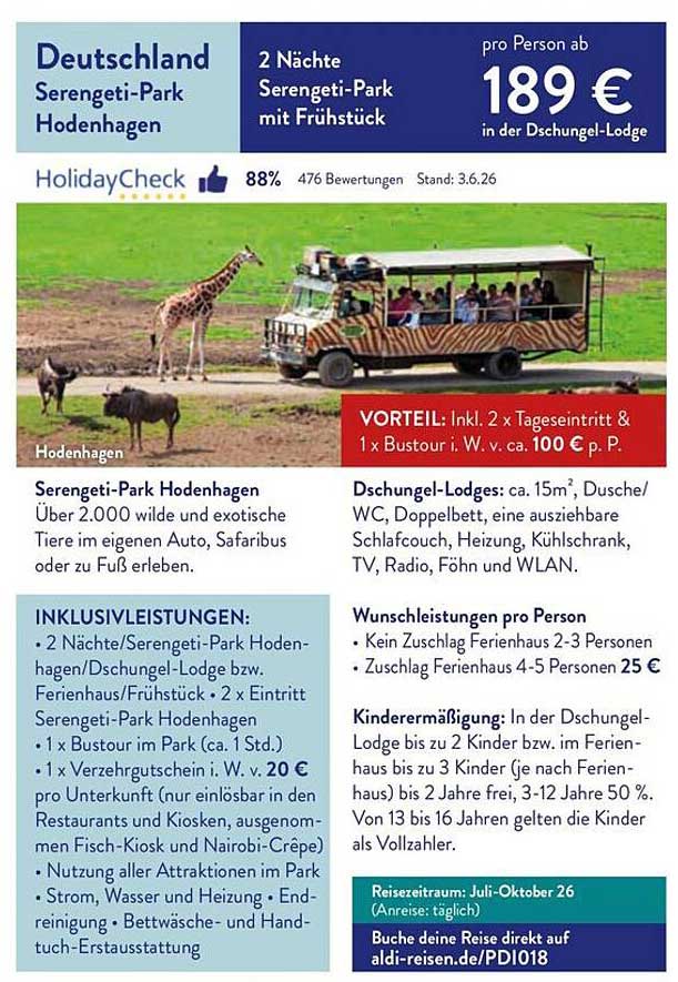 2 Nächte Serengeti-Park mit Frühstück
