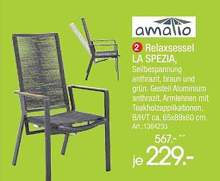 2 Relaxsessel LA SPEZIA, Seilbespannung anthrazit, braun und grün, Gestell Aluminium anthrazit, Armlehnen mit Teakholzapplikationen, B/H/T ca. 65x89x60 cm. Art.1364233