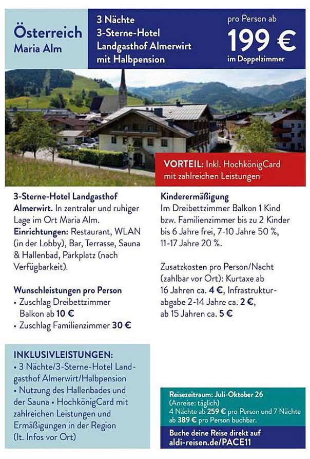 3 Nächte 3-Sterne-Hotel Landgasthof Almerwirt mit Halbpension