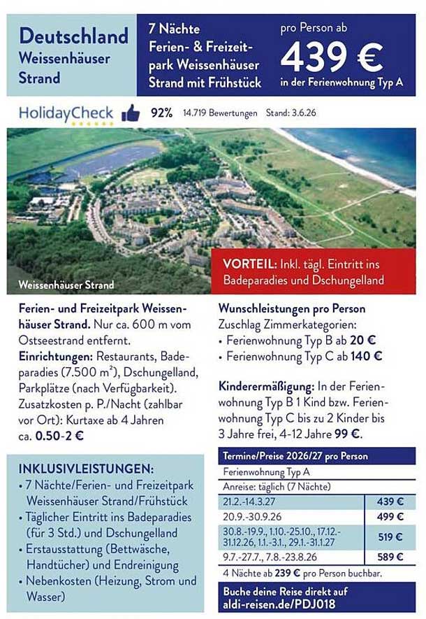 7 Nächte Ferien- & Freizeitpark Weissenhäuser Strand mit Frühstück