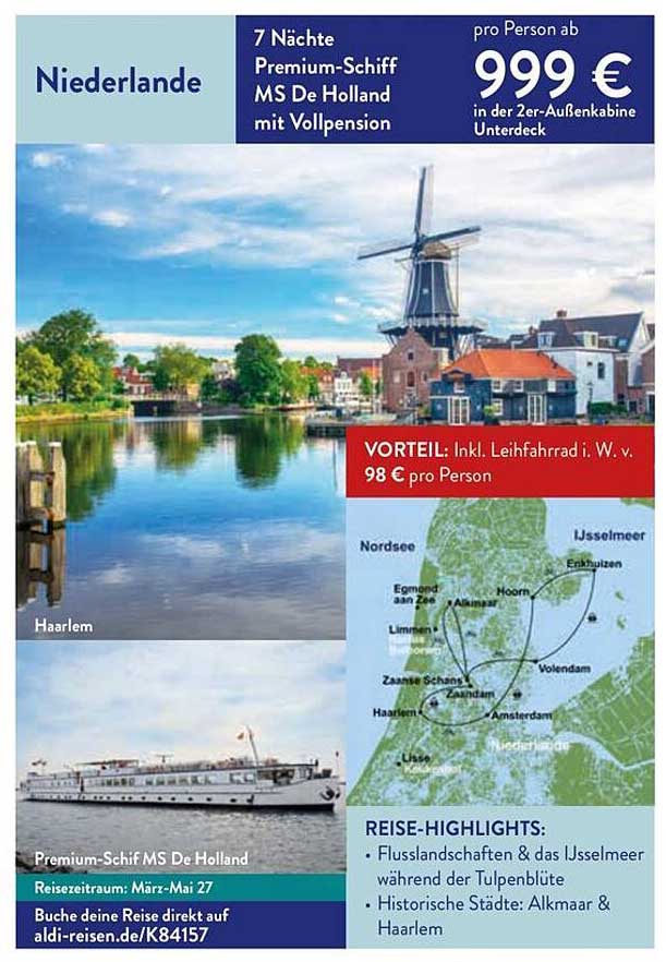 7 Nächte Premium-Schiff MS De Holland mit Vollpension
