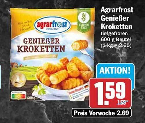 Agrarfrost Genießer Kroketten tiefgefroren 600 g Beutel (1 kg = 2.65)