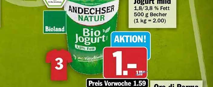 Andechser Natur Bio Jogurt mild 1,8/3,8 % Fett 500 g Becher (1 kg = 2.00)