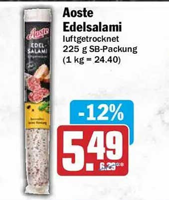 Aoste Edelsalami luftgetrocknet 225 g SB-Packung (1 kg = 24.40)
