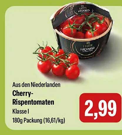 Aus den Niederlanden Cherry-Rispentomaten Klasse I 180g Packung (16,61/kg)